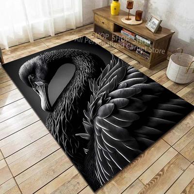 Elegant Black Swan Pattern Carpet for Living Room Bedroom Sofa Home Decor Non-slip Floor Mat Large Size Luxury Gift
