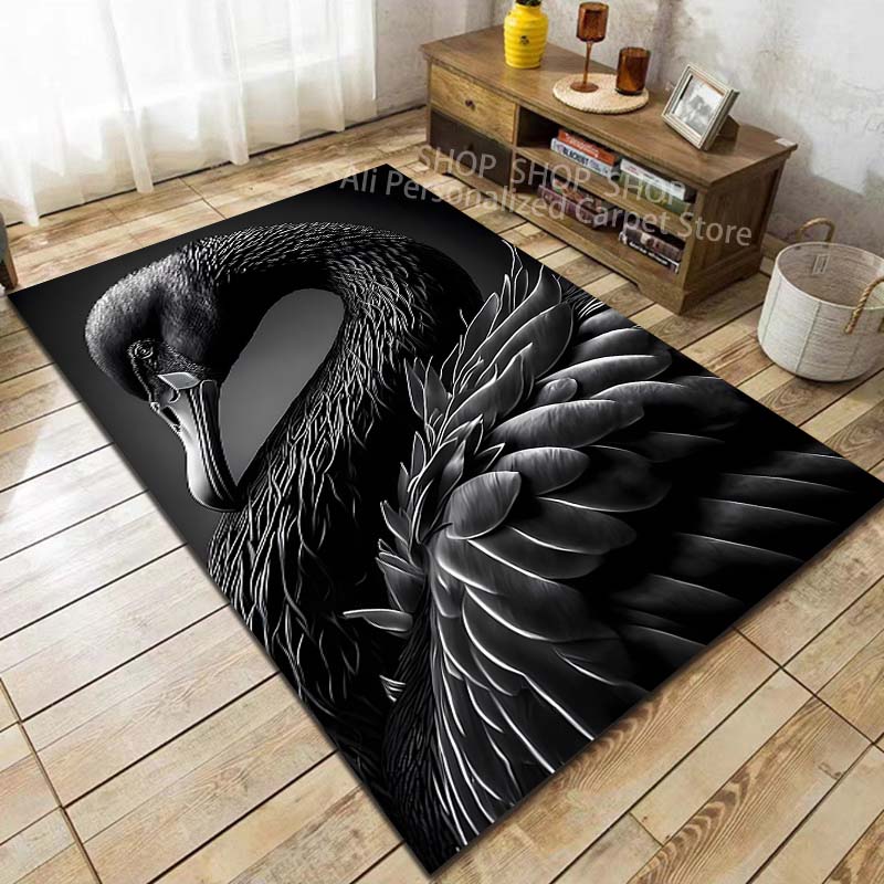 6 Styles Black Swan Pattern Carpet for Living Room Bedroom Sofa Home Decor Non-slip Floor Mat Large Size Luxury Gift