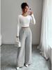2026 European Women's Spring/Summer Drape Long Pants with Waist Patchwork and Button Details