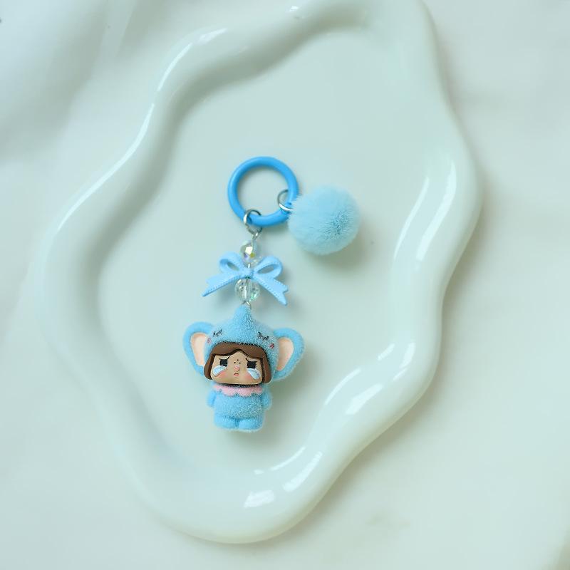 Cartoon Flocked Elephant Crying Baby Keychain Kawaii Resin Doll Pendant Creative Bag Charms Decoration Accessories Gifts