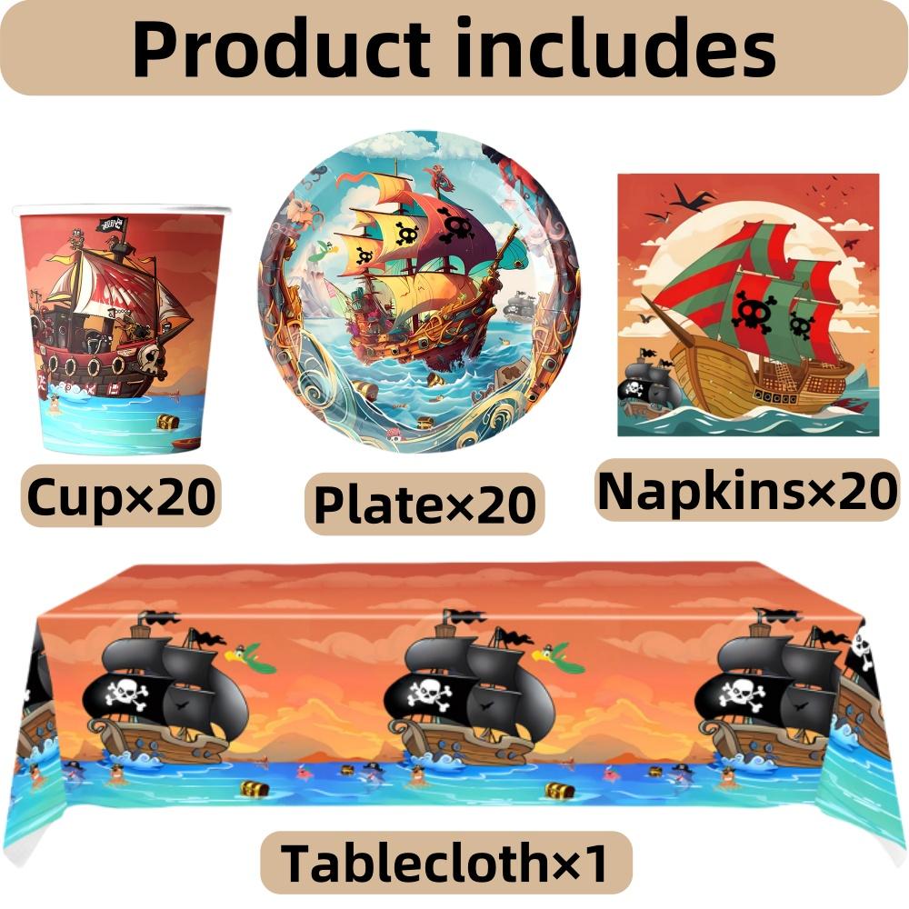 Caribbean Pirates Birthday Decorations Paper Plate Cup Napkins Banner Tablecloth For Kids Boys Baby Shower Pirate Party Supplies