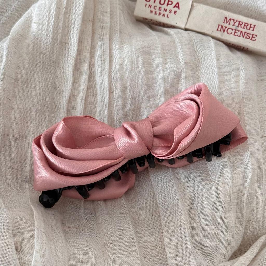 French Satin Sweet Bow Banana Clip with Teeth Anti Slip Korean Fashion Vertical Ponytail Hairpin Twist Clip Styling Accessories