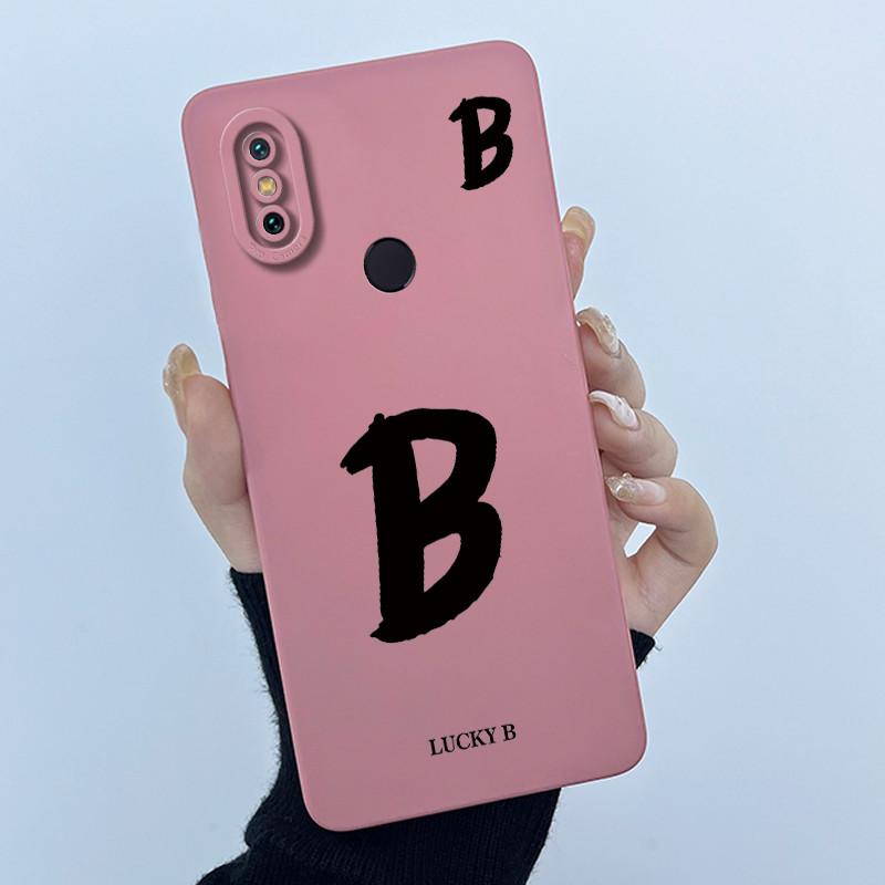Lucky Initial Letter Phone Case For Xiaomi Mi A2 (Mi 6X) Casing Full Protect Camera Lens Shockproof TPU Soft Matte Cover Bumper