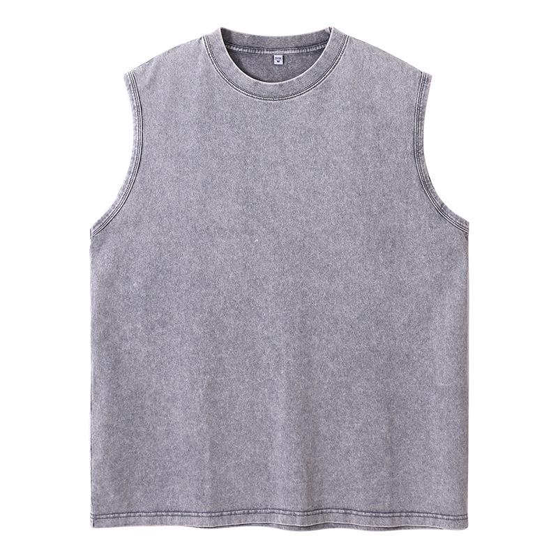 

Винтажная мужская майка из плотного хлопка с эффектом потертости - Однотонная, со спущенным плечом, Без рукавов, Уличная одежда L серый