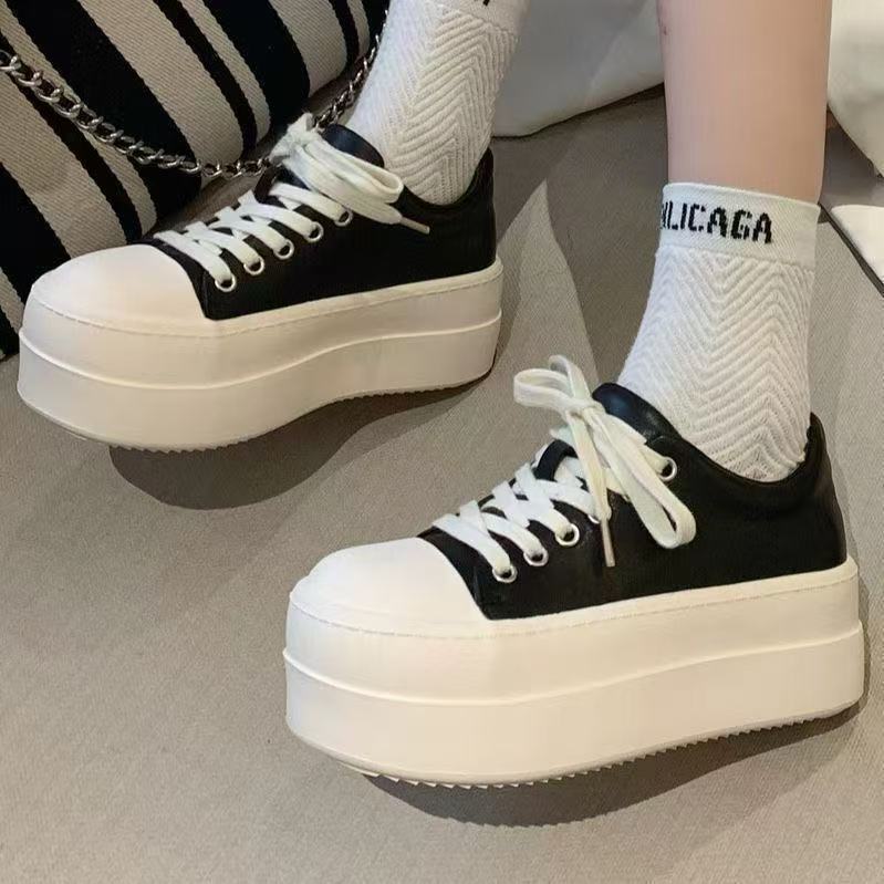 White sneakers spring new thick-soled ugly cute big-headed bread shoes heightening casual board shoes