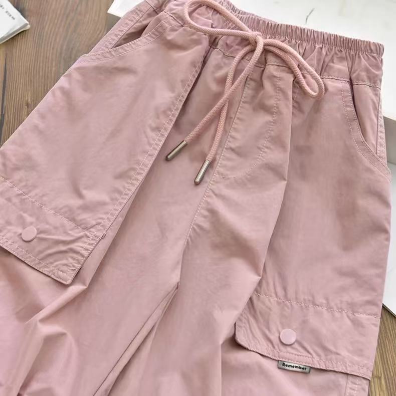 Autumn Fashionable Kids Cargo Joggers Ankle Pants Casual Trousers Light Breathable Summer Outfit