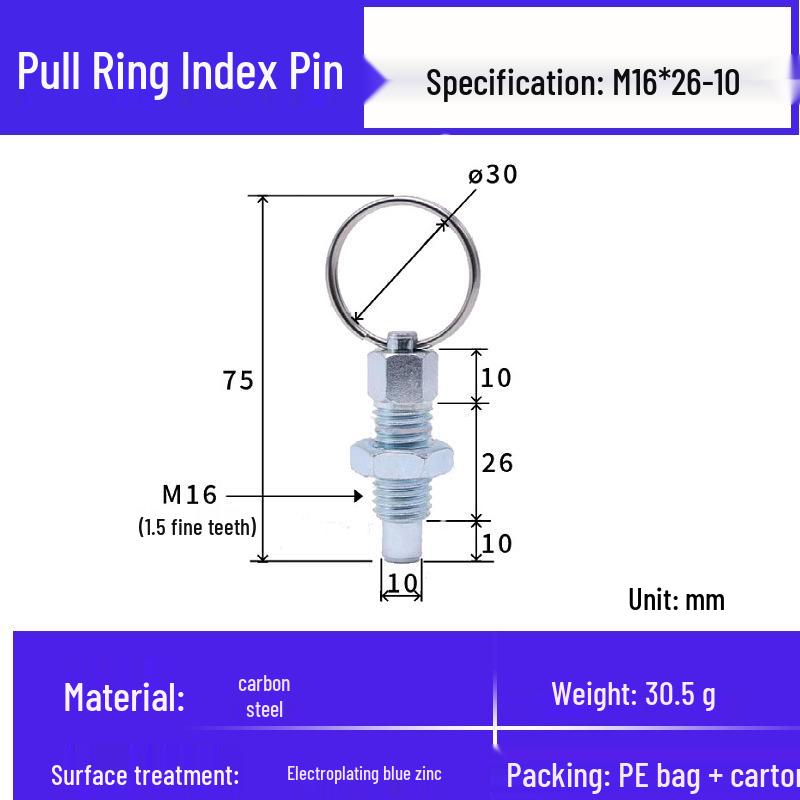 Stainless Steel Self-Locking Pull Ring Pin with Knob and Plunger Spring for Indexing and Locating