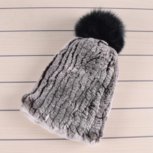 Winter Fur Hats for Ladys Women's Rex Rabbit Fur Caps Beanies Solid Elastic Winter Fashion Accessories Fox Fur Pompom Hat