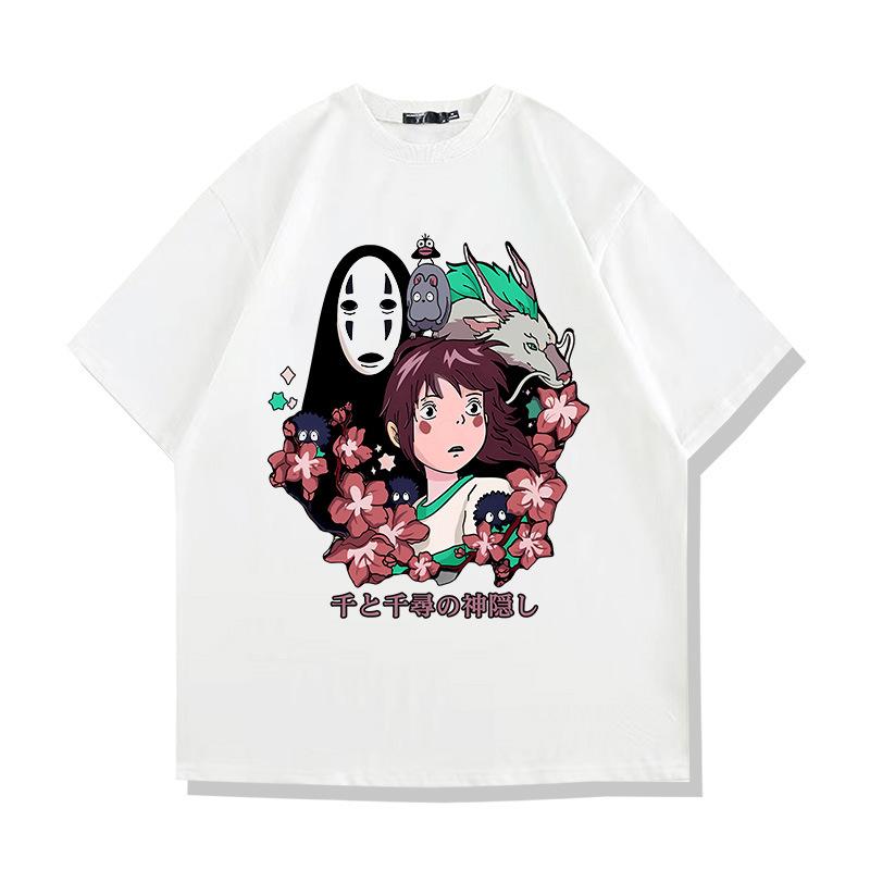 Japanese Anime Spirited Away 100% Cotton Short Sleeve T-shirt Men's and Women's Summer Fashion Brand Short Sleeve Clothes