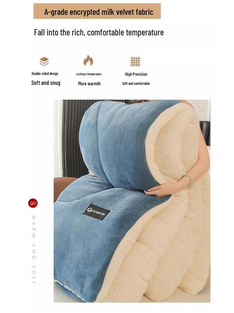 Warm Lambswool Winter Quilt & Plush Duvet Cover Set - Cozy Fleece Blanket for Dorms & Singles