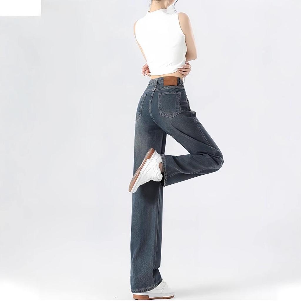 2024 Autumn Women's High Waist Wide Leg Jeans, Small Sizes, Floor-Length