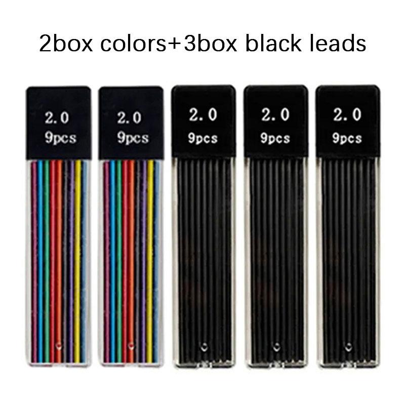 Mechanical Pencil Set 2.0mm With 2b Black/colors Lead Refill For Writing Sketching Art Drawing Painting School Automatic Pencils