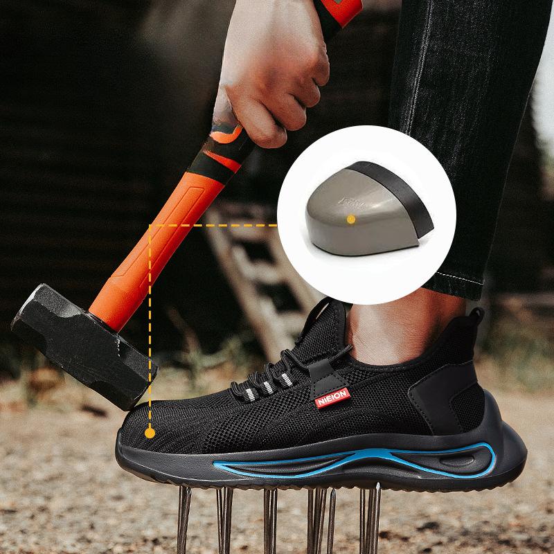 Flying Woven Labor Protection Shoes Men's Anti-smash and Anti-puncture Steel Baotou Safety Shoes Light Breathable Site Work Shoes