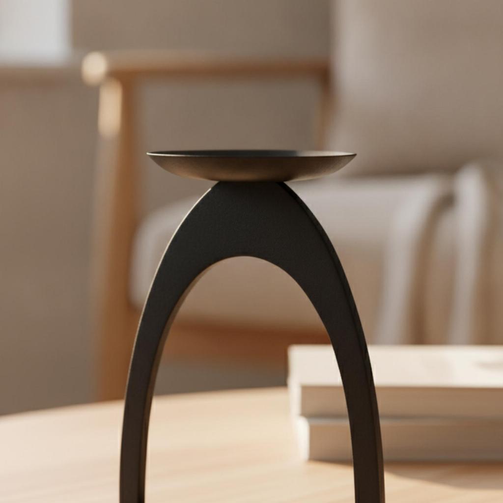 Candle Holder with Arched Frame Matte Black Pillar Sculptural Decor for Living Room,