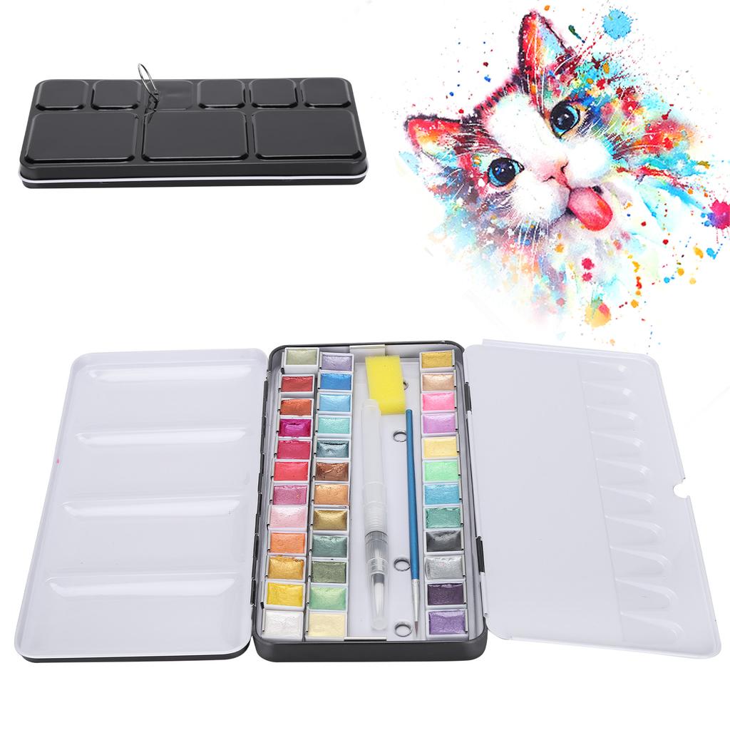 Prly Lustre Watercolor Paint Portable Bright Color Watercolor Pigment Set with Box
