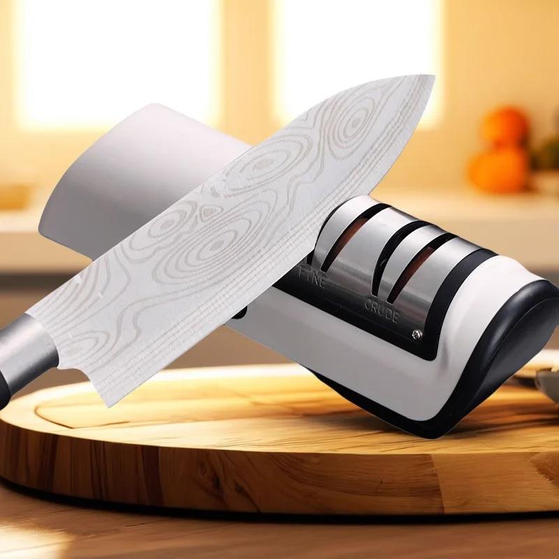 Compact Automatic Electric Knife Sharpener Machine - Dual Stage Coarse and Precision Grinding for Household Kitchen Tools