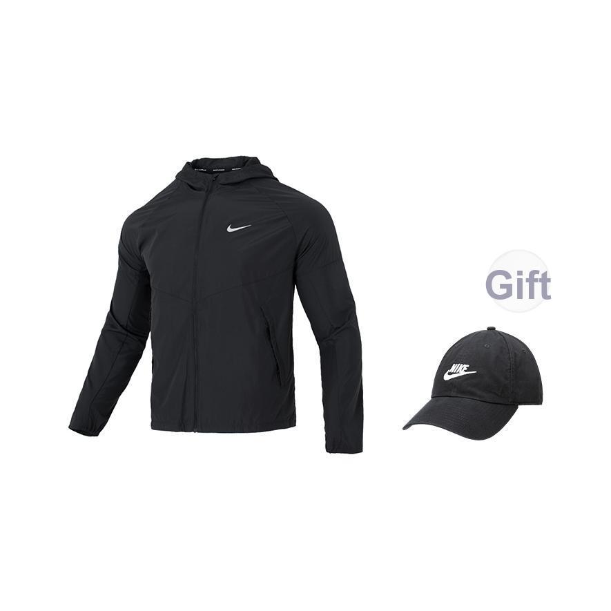 Nike Reflective Logo Print Woven Running Hooded Jacket Men Outerwear Black DD4747-010