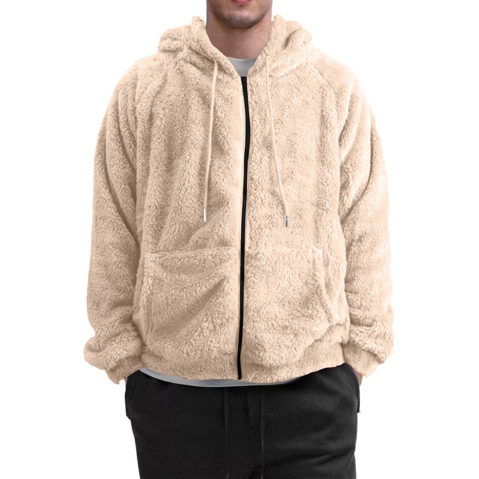 

Mens Fuzzy Zip Hoodie Sweatshirt Plush Zipper Jacket With Hood For L