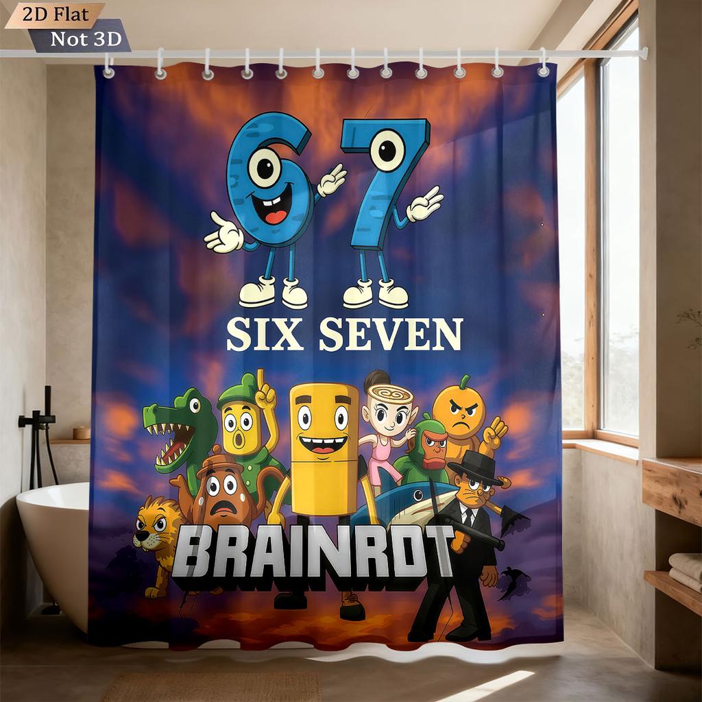 1Pc Pixel Building Block Style 67 Print Waterproof Bathroom Privacy Hanging Curtain 12 Hooks Multiple Sizes Machine Washable