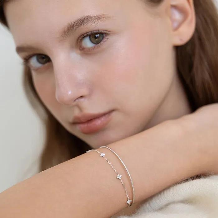 (Silver 925) Petit Fleur Layered Bangle Bracelet BR2306