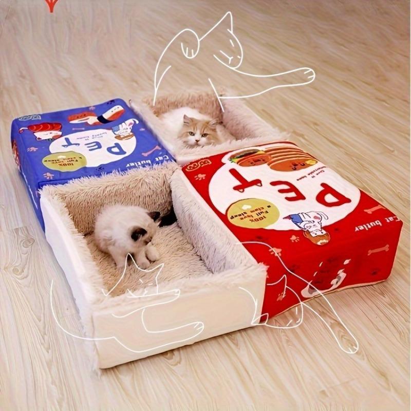 Cozy Snack Box-Style Cat Bed - All-Season Polyester Pet Nest for Cats, Non-Assemblable