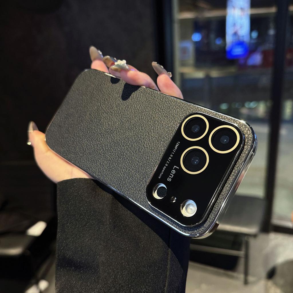 Litchi Pattern New Large Window for Apple 17pm Mobile Phone Case Electroplating for IPhone17air Protective Case