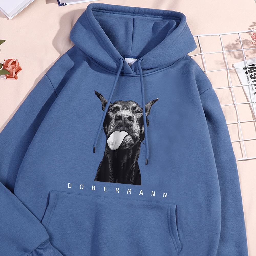 Dobermann Druck Mann Hoodie Vintage Warmer Hoodie Lässige Passform Kapuzenpullover Einfach Große Größe Sportbekleidung Damen