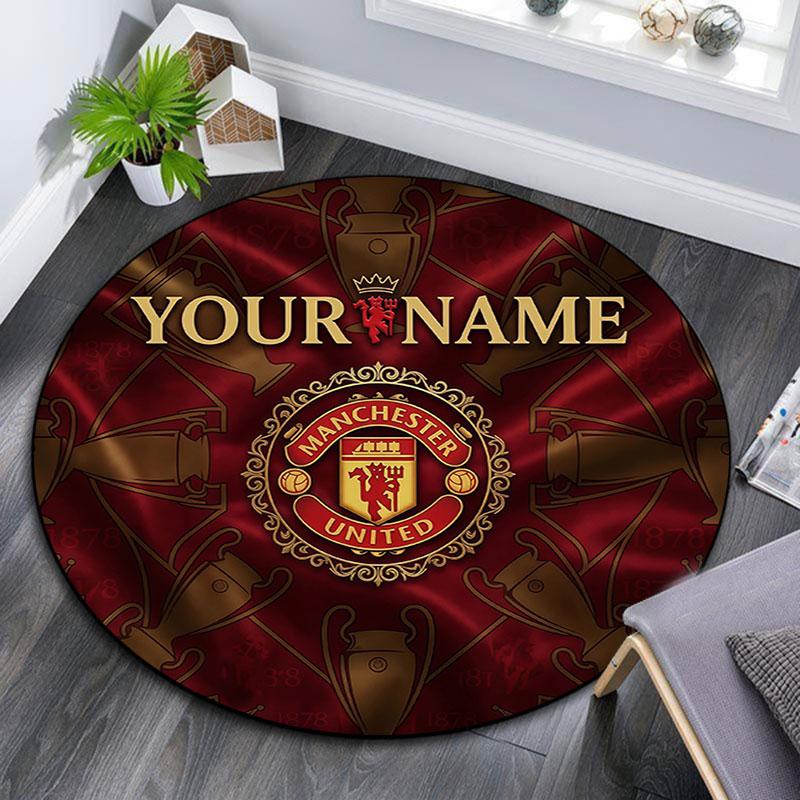 Custom Name,Manchester United FC pattern round rug,Carpet Rug for Living Room Bedroom Playroom ,Non-slip Floor Mat,Holiday Gifts and Birthday Gifts.