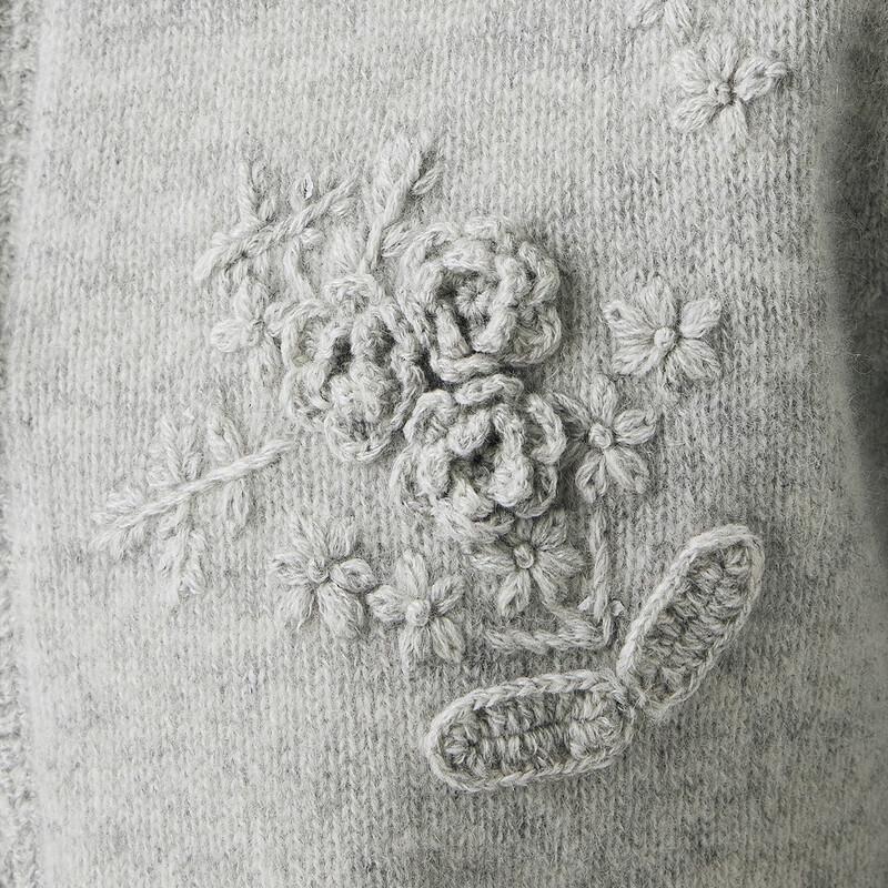 PALUOPO Women's Embroidered Cashmere Crew Neck Cardigan