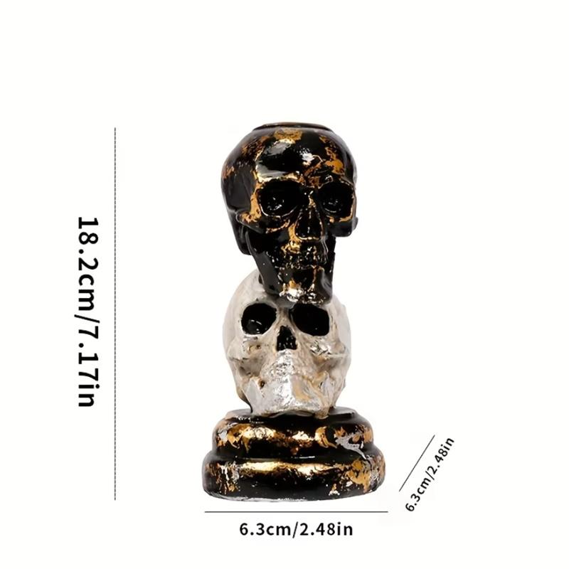 European Style Skull Candlestick Halloween Party Decorations Ornament Home Halloween Decoration Resin Ornament Candlestick 18.2x6.3x6.3cm&1Pc