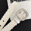Square Buckle Rhinestone Belt PU Leather Women Waistband Fashion Lace Belt  Male