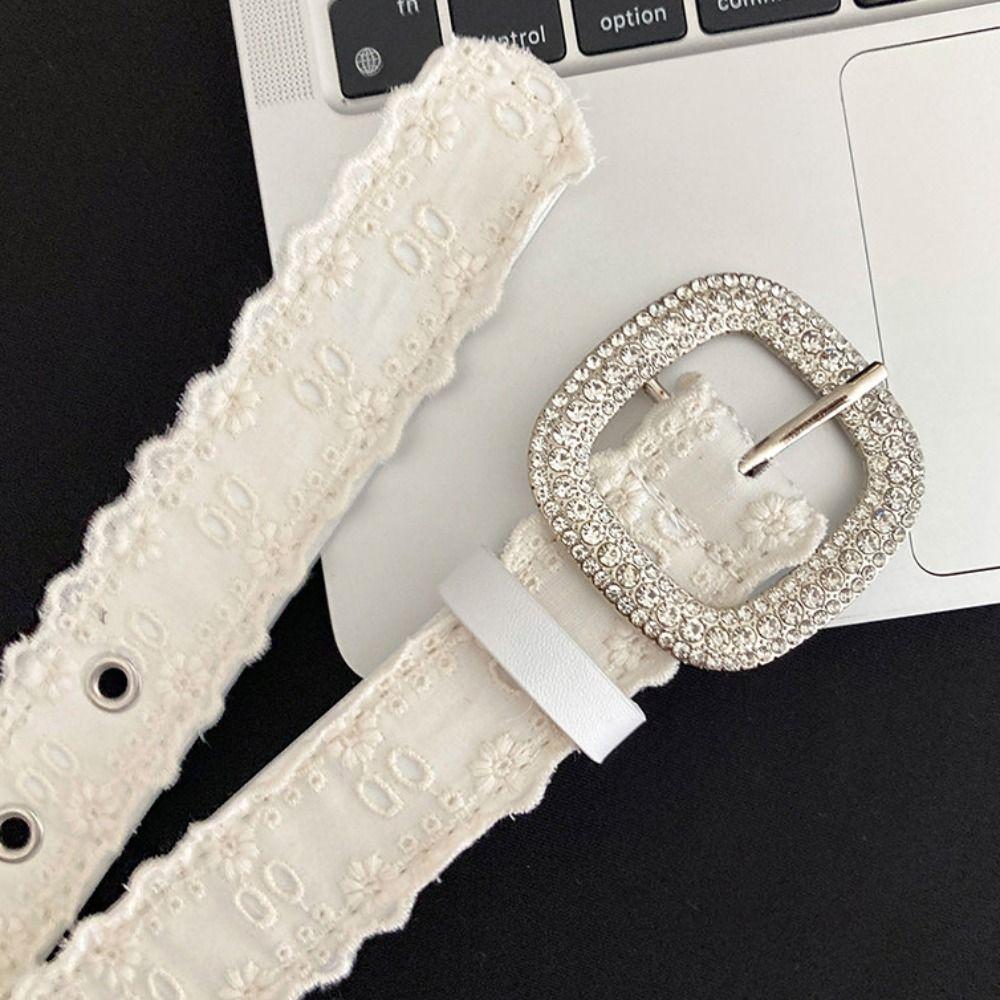 Square Buckle Rhinestone Belt PU Leather Women Waistband Fashion Lace Belt  Male