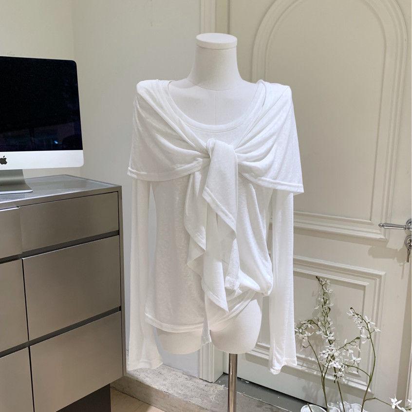 

Korean Chic Long Sleeve T-shirt & Beautiful Shawl Two-Piece Set for Women - Autumn Trend M 45-52.5 kg