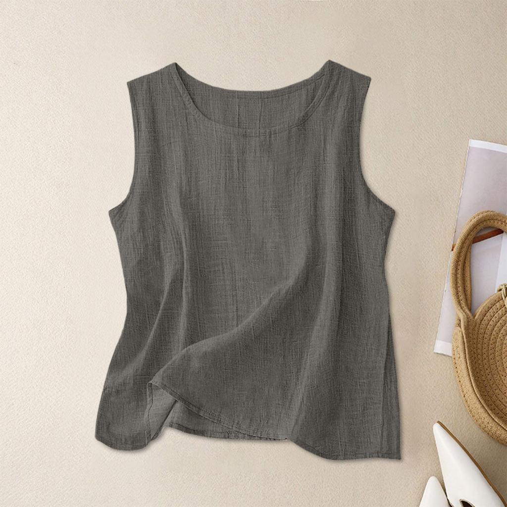 Women’s Textured Cotton Tank Top Crew Neck Sleeveless Relaxed Fit Casual Shirt Lightweight Summer Blouse for Daily Wear Work Travel Layering