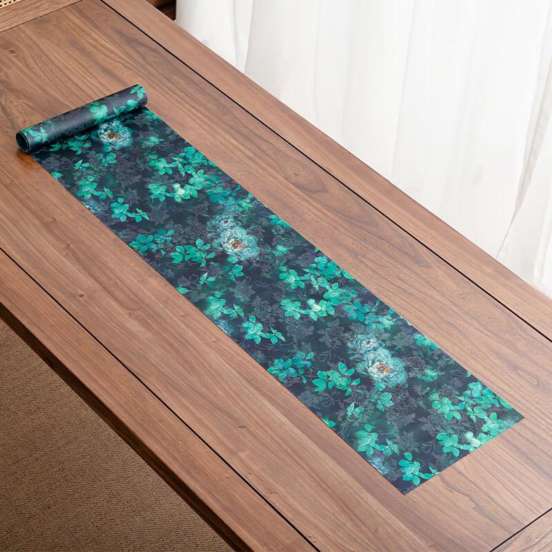 Handun Zen Style Dark Green Peony Waterproof Tea Mat