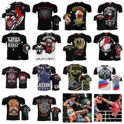 Mma respirável boxe jerseys tigre muay thai kick boxing moletom masculino camiseta