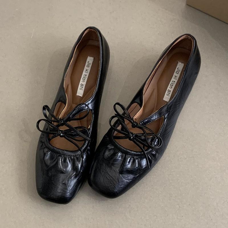 

Туфли-балетки с квадратным носком и бантом-бабочкой, летний новый стиль, слипоны, балетки, высокое качество, мягкие, удобные, уличная обувь 35 чёрный