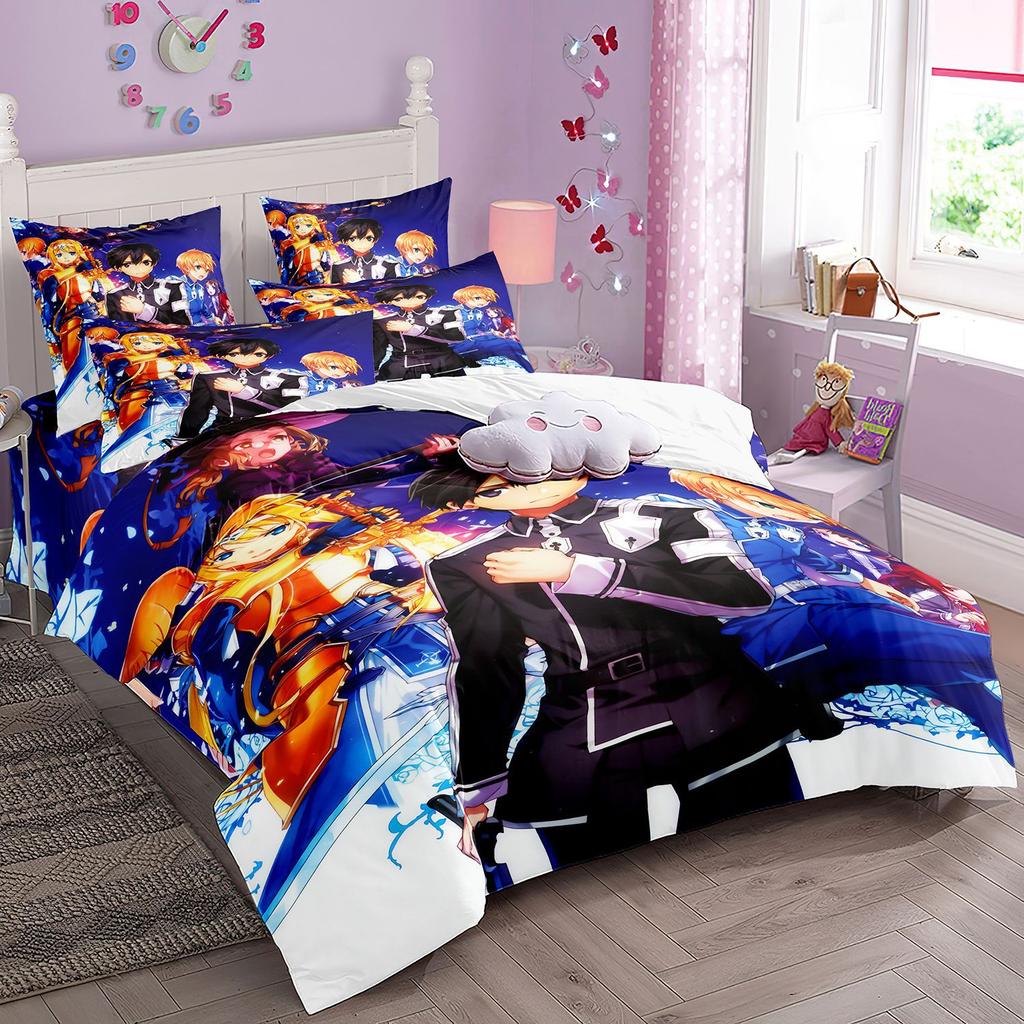 Cartoon Sword Art Online Bedding Sets,Japanese Anime Art Online Duvet Cover Pillowcase For Teenagers And Children Bedroom Decora