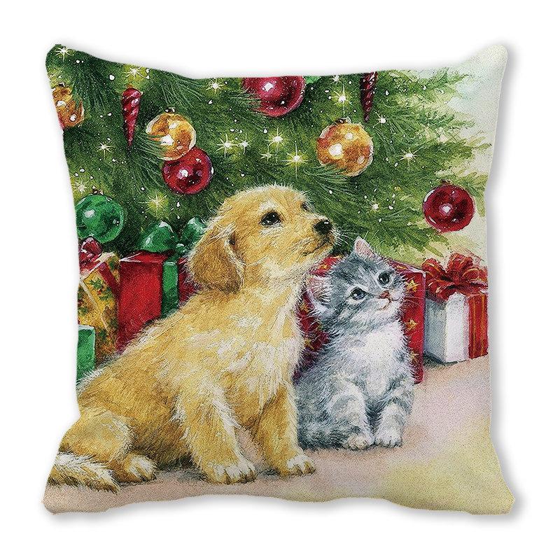 Weihnachtsdekoration Kissenbezug Bauernhaus Sofa Wurfkissenbezug Niedlicher Haustier Katze Hund Kissenbezug Floral Kissenbezug
