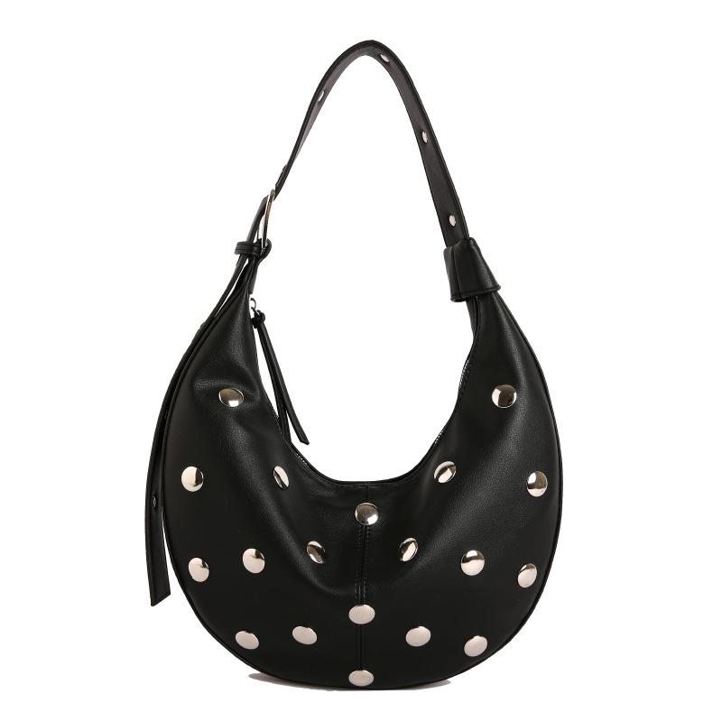 Borsa a ravioli dal design personalizzato retrò, nuova borsa a tracolla a mezzaluna alla moda con borchie da donna