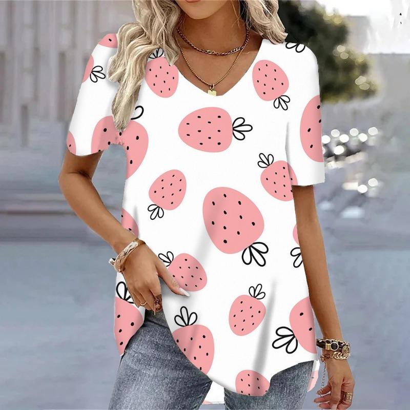 Sommer Süße Ananas Frische 3D Digital Gedruckt Locker Lässig V-Ausschnitt Kurzarm Damen T-Shirt Top