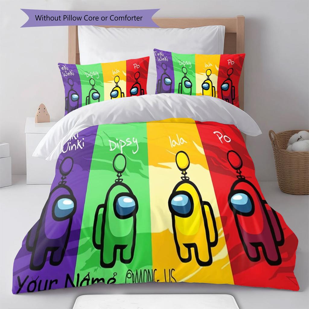 Among Us Custom Name Pattern Bedding,Quilt Set Quilt Cover Pillowcase Home Birthday Gift(1 * Duvet Cover + 2 * Pillowcase, Without Core)