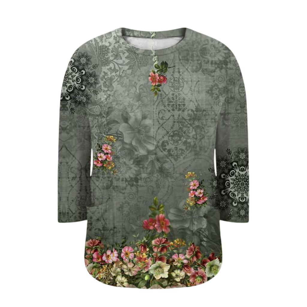 Modeblus för damer, större storlekar, med tryck, kortärmad, för elegant pendling och fritid