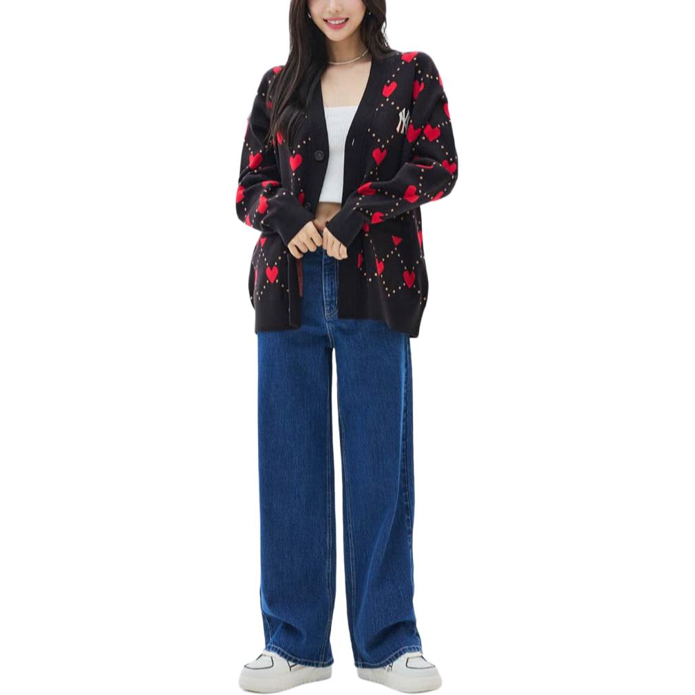 MLB Knitwear Women's Black V neck Moderate Cardigan 3AKCH0134-50BKS
