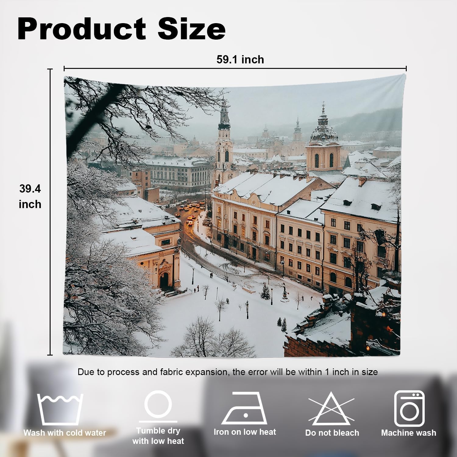 

Winter Snow Tapestry European Cityscape Wall Art Cozy Holiday Decor for Dorm Bedroom 180x230cm71x91in 74x94cm(29x37in)