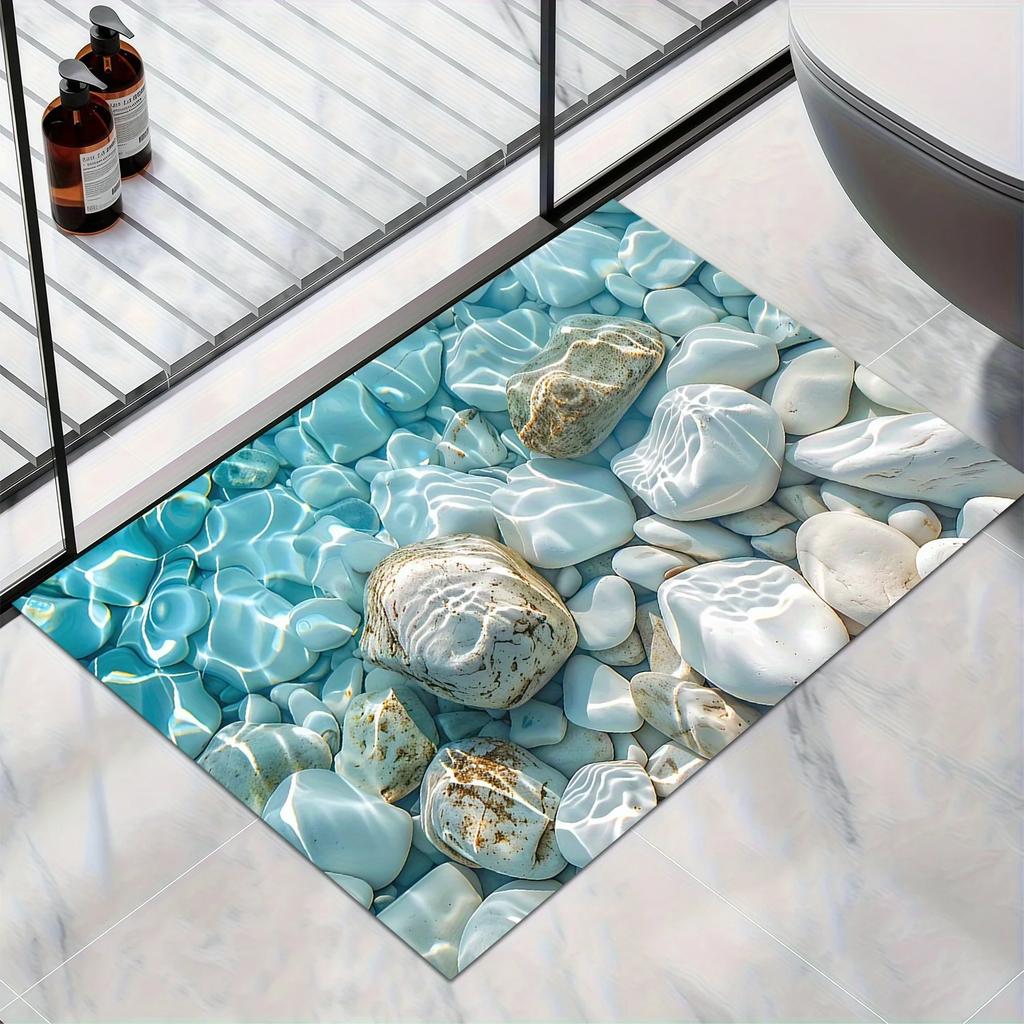 3D Underwater Pebbles Stones Water Ripple Floor Mat Flannel Rug 3D Printed Carpet Home Decor Bathroom Rug Anti Slip Washable