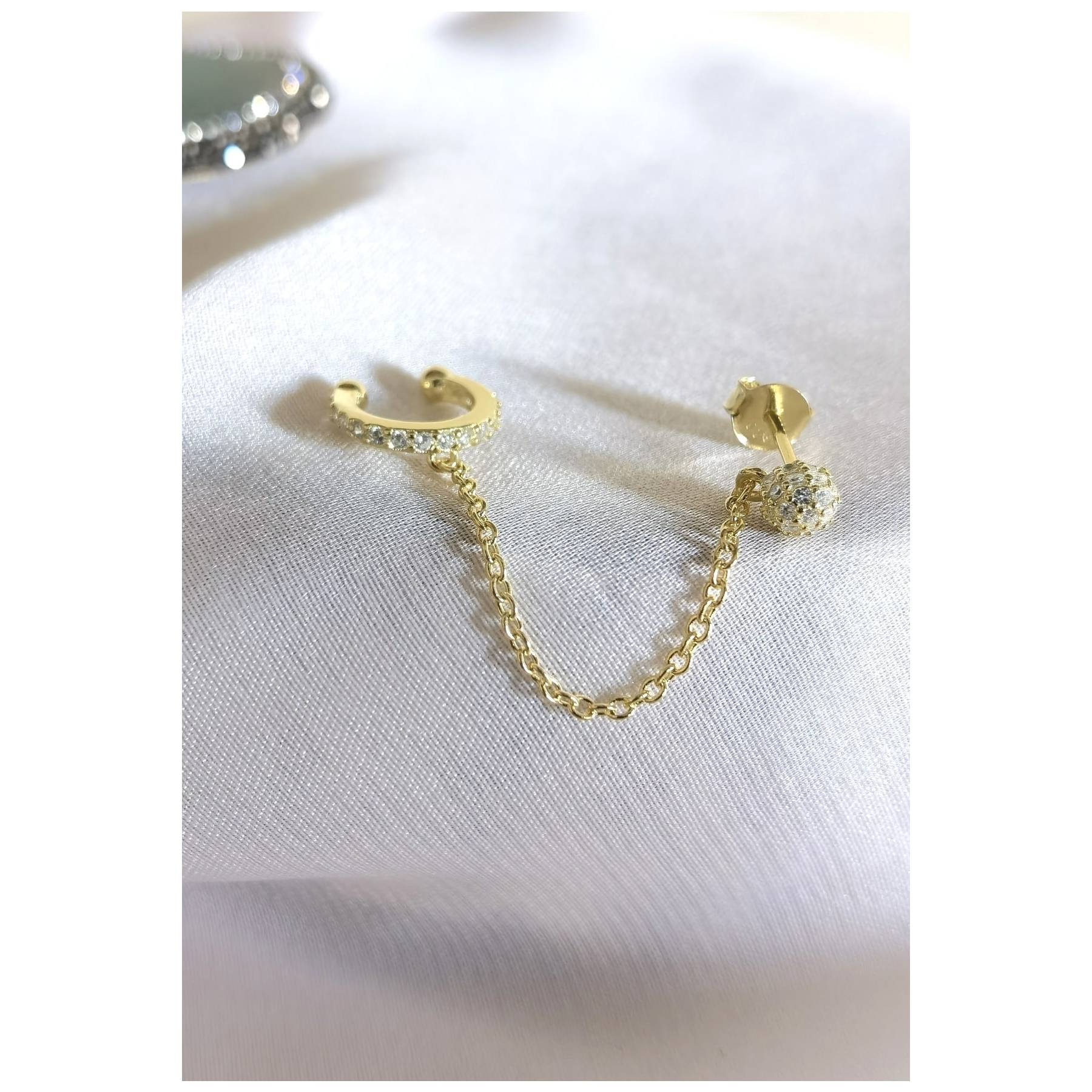 

925 Sterling Silver Gold Plated Chain Fake Piercing Single Earring /1 Piece