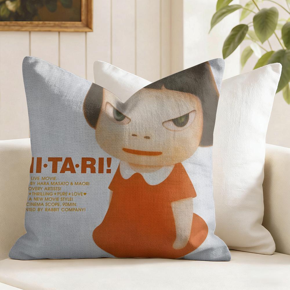 Yoshitomo NNara Movie Cushion Cover Natural Linen Double Sided Print Throw Pillow Case for Sofa Couch Home Decor