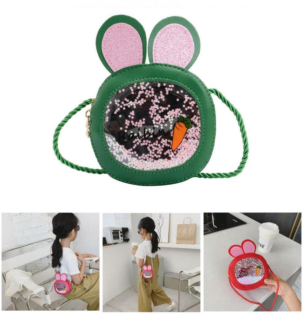 Cute Pu Children's Bag With Bunny Ears Mini Round Bag Sparkling Sequins Available In Multiple Colors
