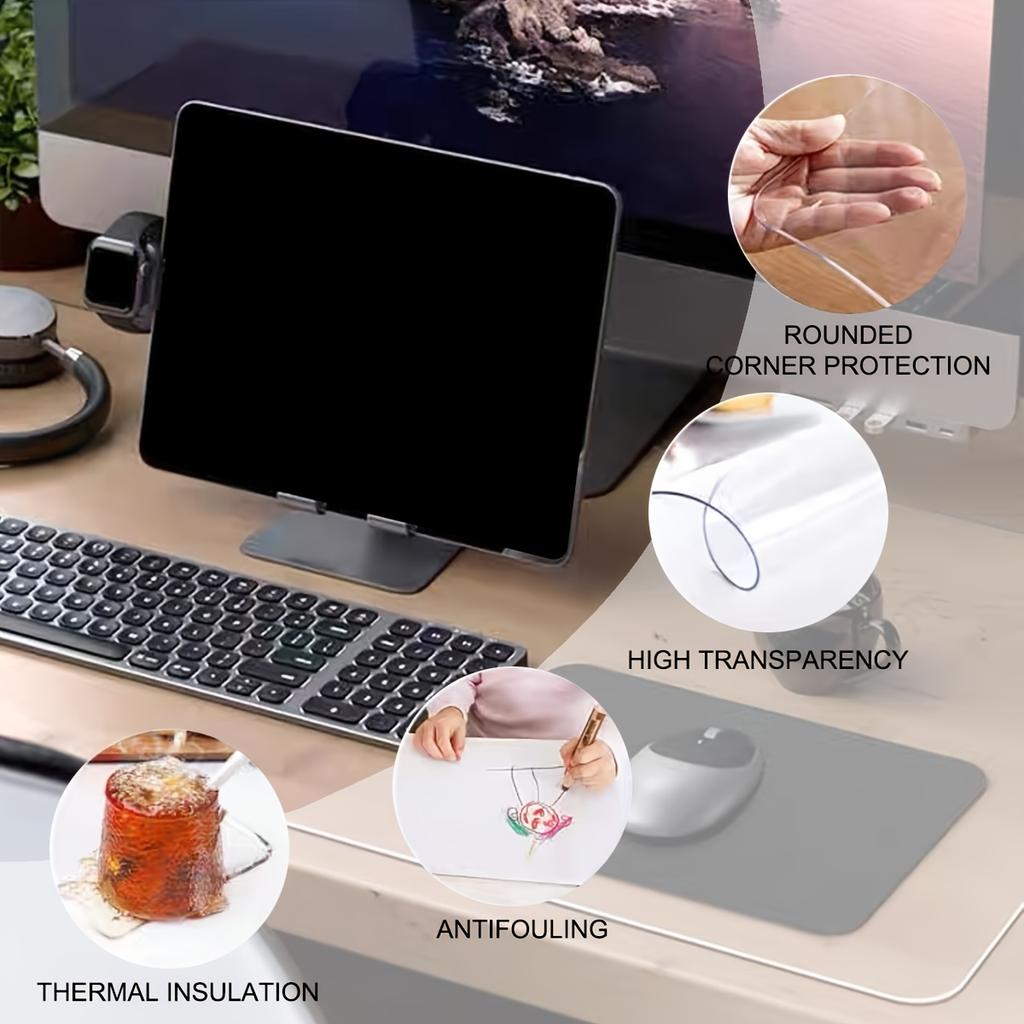 1PC -resistant and waterproof PVC material, rounded corner design, anti-static insulation function, high transparency office and home table mat.